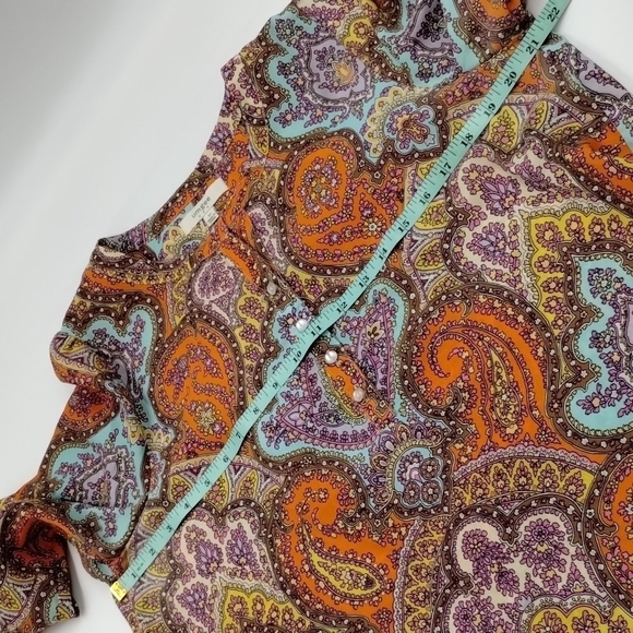 Umgee USA blouse top paisley print size medium teal orange multicolor for Fall - Picture 8 of 9